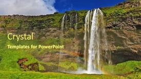 Presentation with water drop - Colorful presentation enhanced with seljalandsfoss waterfall in iceland sunny day in july large rainbow decorates a drop of water backdrop and a tawny brown colored foreground