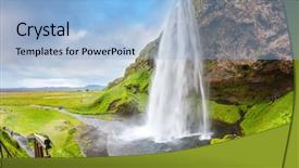  Presentation with water drop - PPT theme with seljalandsfoss waterfall in july large background and a light blue colored foreground