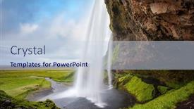  Presentation with waterfall - Presentation theme having seljalandsfoss waterfall in july passage under the waterfall sunny day in iceland background and a lemonade colored foreground