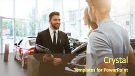 Presentation with salesman - Cool new slides with sell - smiling salesman showing new car backdrop and a tawny brown colored foreground