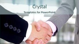  Presentation with handshake - Presentation consisting of sell buy - handshake isolated on white background background and a sky blue colored foreground