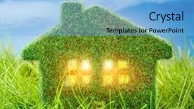  Presentation with eco green car - Slide set featuring sell buy - little eco house background and a  colored foreground