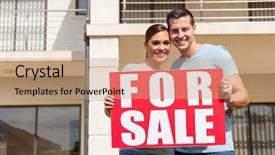  Presentation with married - PPT theme with sell house - beautiful married couple outside home background and a coral colored foreground