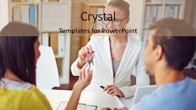  Presentation with realtor - Beautiful PPT layouts featuring sell house - female realtor giving young couple backdrop and a coral colored foreground