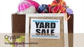  Presentation with yard sale - Presentation design with sell things - box of unwanted stuff ready background and a  colored foreground