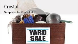  Presentation with yard sale - Colorful slide set enhanced with sell things - box of unwanted stuff ready backdrop and a  colored foreground