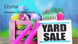  Presentation with yard sale - Beautiful PPT theme featuring sell things - crate of unwanted stuff ready backdrop and a  colored foreground