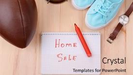  Presentation with top view of candles - Slide deck enhanced with sell things - sale unwanted stuff on wooden background and a  colored foreground