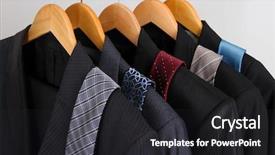 Presentation with gray - Slide set featuring sell things - suits and ties on hangers background and a  colored foreground