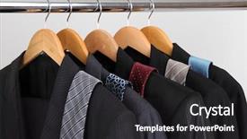  Presentation with gray - Slide set with sell things - suits and ties on hangers background and a  colored foreground