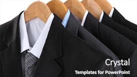  Presentation with hanging rope pictures white - Beautiful PPT layouts featuring sell things - suits with shirts on hangers backdrop and a dark gray colored foreground
