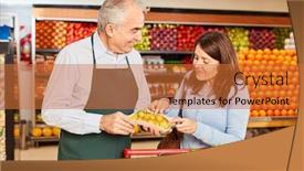  Presentation with food service - Audience pleasing presentation consisting of seller-and-customer backdrop and a red colored foreground