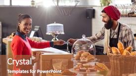  Presentation with payment - Amazing PPT layouts having seller taking payment with bank card reader in the shop backdrop and a red colored foreground
