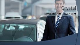  Presentation with business card - Cool new PPT theme with seller-with-a-business-card backdrop and a light blue colored foreground