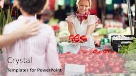  Presentation with green fresh food - PPT theme consisting of seller-woman-offers-fresh background and a lemonade colored foreground