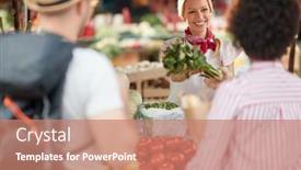 Presentation with market food - Slides consisting of seller-woman-offers-fresh background and a coral colored foreground