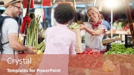  Presentation with market food - Beautiful presentation theme featuring seller-woman-offers-fresh backdrop and a coral colored foreground