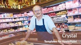  Presentation with butcher - Cool new presentation with sellers - adult seller portrait in butcher backdrop and a violet colored foreground