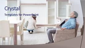  Presentation with married - Slide set having sellers - married couple in the shop background and a  colored foreground