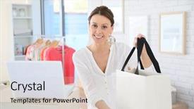  Presentation with club store - Colorful slide set enhanced with sellers - seller in clothing store giving backdrop and a lemonade colored foreground