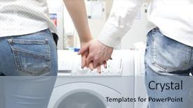  Presentation with family - Slide deck having selling machinery - happy family couple buying new background and a light blue colored foreground