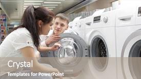  Presentation with family - Slide set with selling machinery - happy family couple buying new background and a coral colored foreground