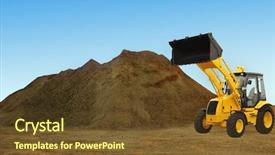  Presentation with earth - Presentation design consisting of selling machinery - mound of earth and digger background and a  colored foreground
