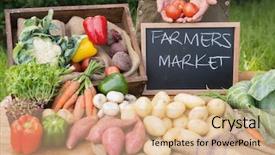  Presentation with organic - PPT theme with selling organic veg at market background and a coral colored foreground