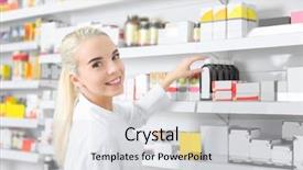  Presentation with work - Slide deck featuring selling pharmacy - female shop assistant at work background and a light gray colored foreground
