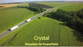  Presentation with semi truck - PPT theme consisting of semi trailer moving on road background and a tawny brown colored foreground