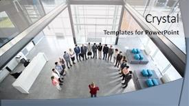  Presentation with team meeting - Audience pleasing slides consisting of semicircle - ambitious young manager hold meeting backdrop and a light gray colored foreground