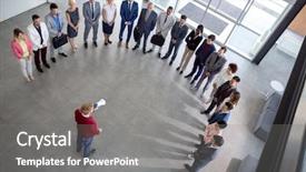  Presentation with director - Cool new slides with semicircle - director hold business meeting backdrop and a gray colored foreground