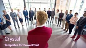  Presentation with communicate - Cool new theme with semicircle - successful young manager communicate backdrop and a violet colored foreground