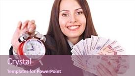  Presentation with russian - Presentation design having semicircle - woman with money russian rouble background and a violet colored foreground