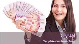  Presentation with money volt - Slide set having semicircle - woman with money russian rouble background and a tawny brown colored foreground