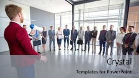  Presentation with meeting minute - Audience pleasing presentation theme consisting of semicircle - young ambitious businessman hold meeting backdrop and a light gray colored foreground