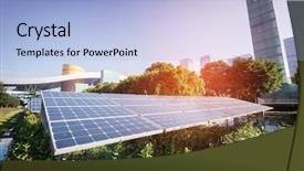  Presentation with solar panel - Presentation design featuring semiconductor environment - solar panel plant with urban background and a  colored foreground