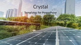  Presentation with solar panel - Colorful presentation theme enhanced with semiconductor environment - solar panel plant with urban backdrop and a  colored foreground