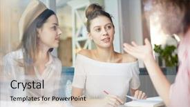  Presentation with college students - Beautiful PPT layouts featuring seminar after classes in college backdrop and a soft green colored foreground