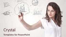  Presentation with sketching - Presentation theme with service innovation - young lady sketching financial chart background and a lemonade colored foreground