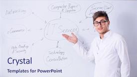  Presentation with whiteboard - Cool new slide deck with seminar engineering - young it specialist standing backdrop and a sky blue colored foreground