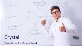  Presentation with child specialist - Presentation having seminar engineering - young it specialist standing background and a sky blue colored foreground