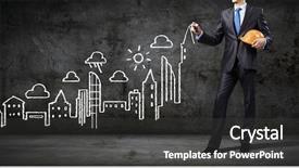  Presentation with young - Presentation design consisting of seminar engineering - young man engineer in helmet background and a  colored foreground