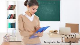  Presentation with classroom management - Audience pleasing presentation theme consisting of seminar mathmatic - young beautiful teacher in classroom backdrop and a  colored foreground
