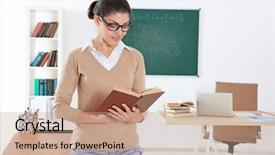  Presentation with classroom resources - Slides with seminar mathmatic - young beautiful teacher in classroom background and a  colored foreground