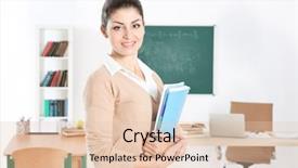  Presentation with classroom tests - Theme consisting of seminar mathmatic - young beautiful teacher in classroom background and a lemonade colored foreground