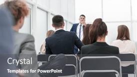  Presentation with questions - Amazing slide deck having seminar-participants-ask-questions backdrop and a dark gray colored foreground