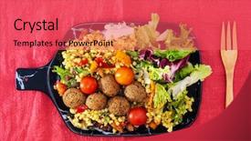  Presentation with salad - PPT layouts with semolina falafels pickled vegetable background and a red colored foreground