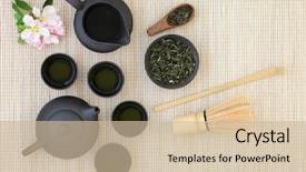  Presentation with bamboo cups - Audience pleasing slides consisting of sencha sukiygu makoto japanese tea backdrop and a soft green colored foreground
