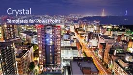  Presentation with cityscape - Audience pleasing presentation design consisting of sendai-japan-downtown-cityscape backdrop and a ocean colored foreground